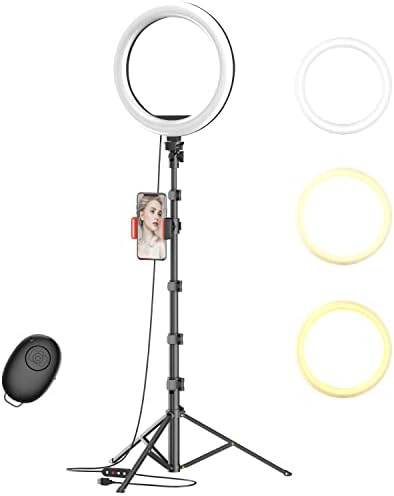 10" Selfie Ring Light with 63" Tripod Stand & Phone Holder for Live Stream/Makeup,Upgraded Dimmab... | Amazon (US)