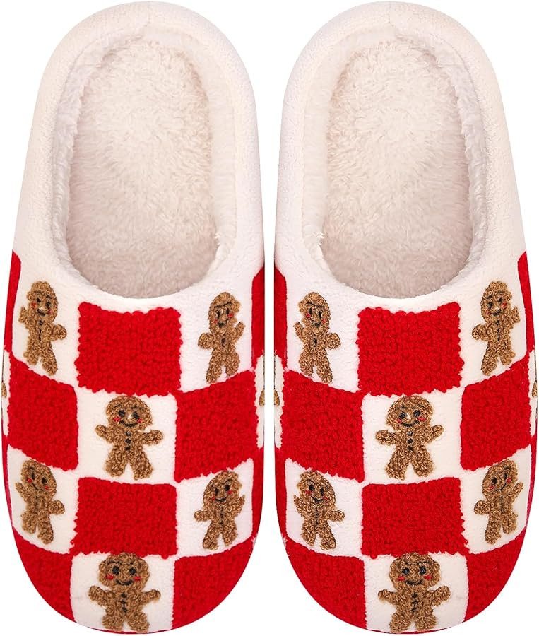 Christmas Reindeer Slippers for Women Men, Fuzzy Memory Foam House Holiday Slippers, Winter Non-S... | Amazon (US)