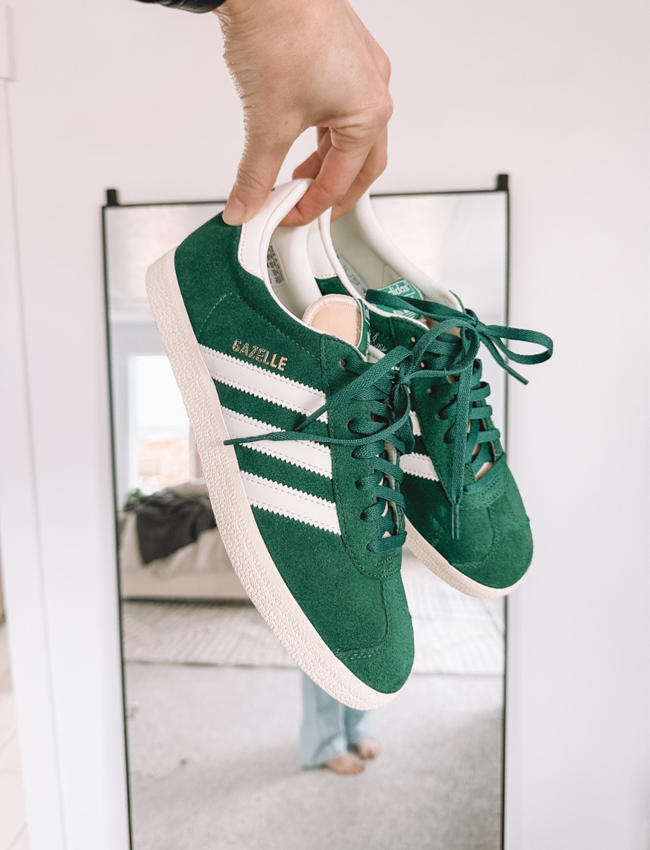 Green Adidas Gazelle Sneakers (go true to size or half a size down)

#LTKSeasonal #LTKshoecrush #LTKstyletip