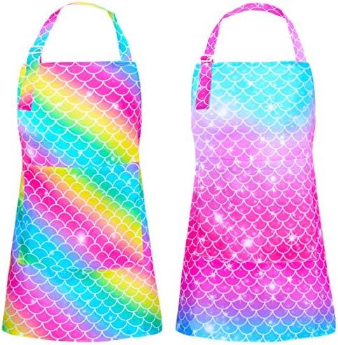 PASHOP 2 Pack Kids Apron Rainbow Mermaid Aprons With Pockets for Children Girls Boys Toddler Apro... | Amazon (US)
