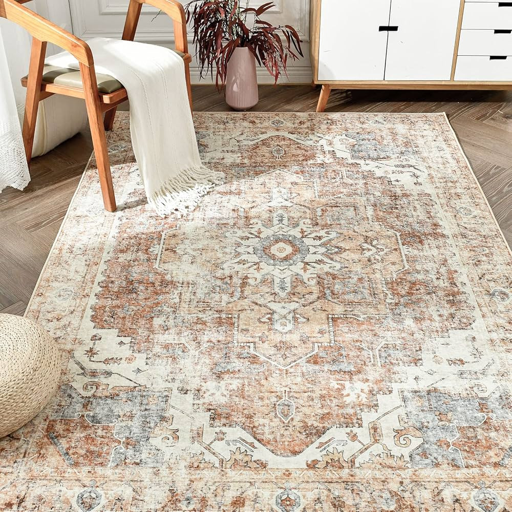 jinchan Area Rug 8x10 Washable Rug Vintage Rug Indoor Floor Cover Print Distressed Carpet Brick R... | Amazon (US)