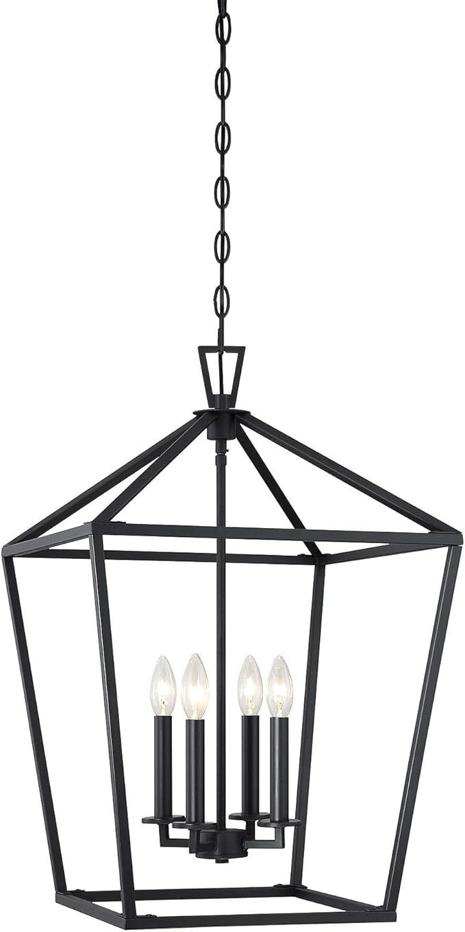 Black Vintage Industrial Modern Farmhouse Iron Cage Lantern Pendant Light for Foyer (26" H x 17" ... | Amazon (US)