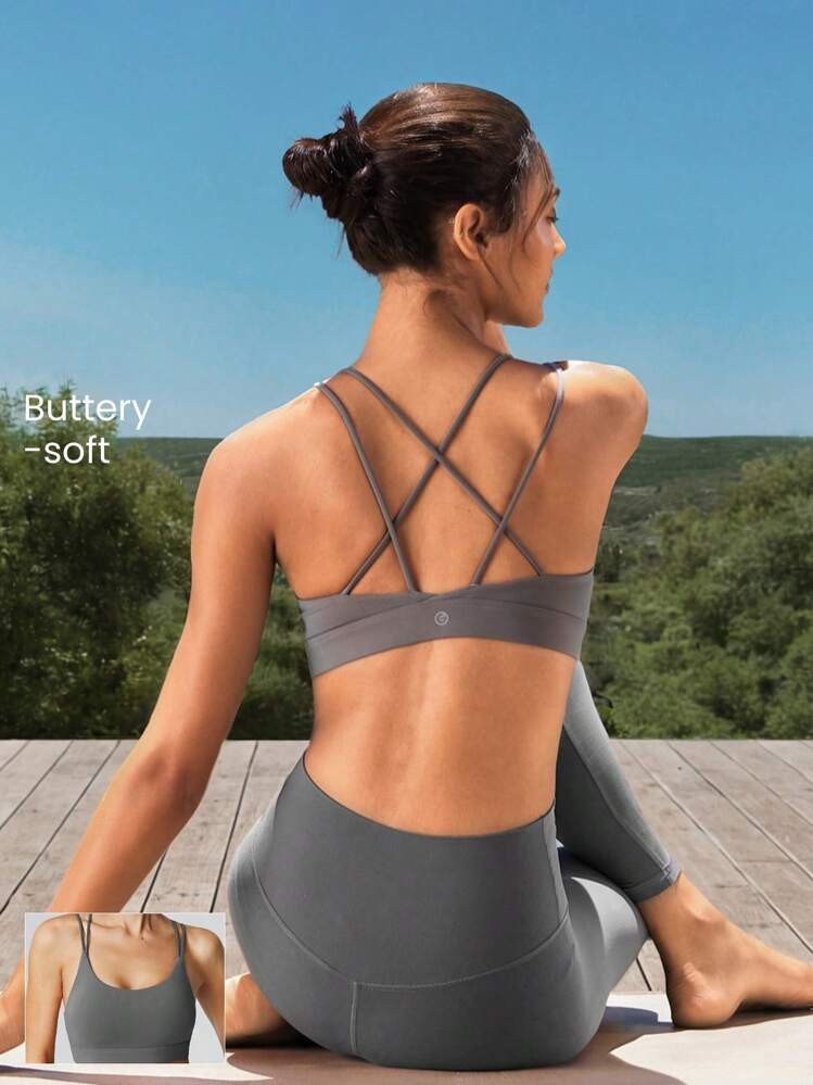 GLOWMODE FeatherFit™ Strappy Back Sports Bra Tank Top Low Impact Yoga Daily | SHEIN