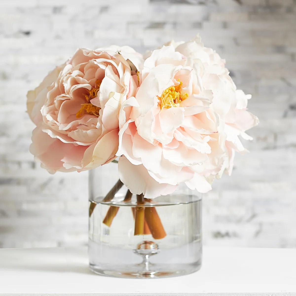 Blush Real Touch Peony Floral Arrangement in Clear Glass Vase | Darby Creek Trading