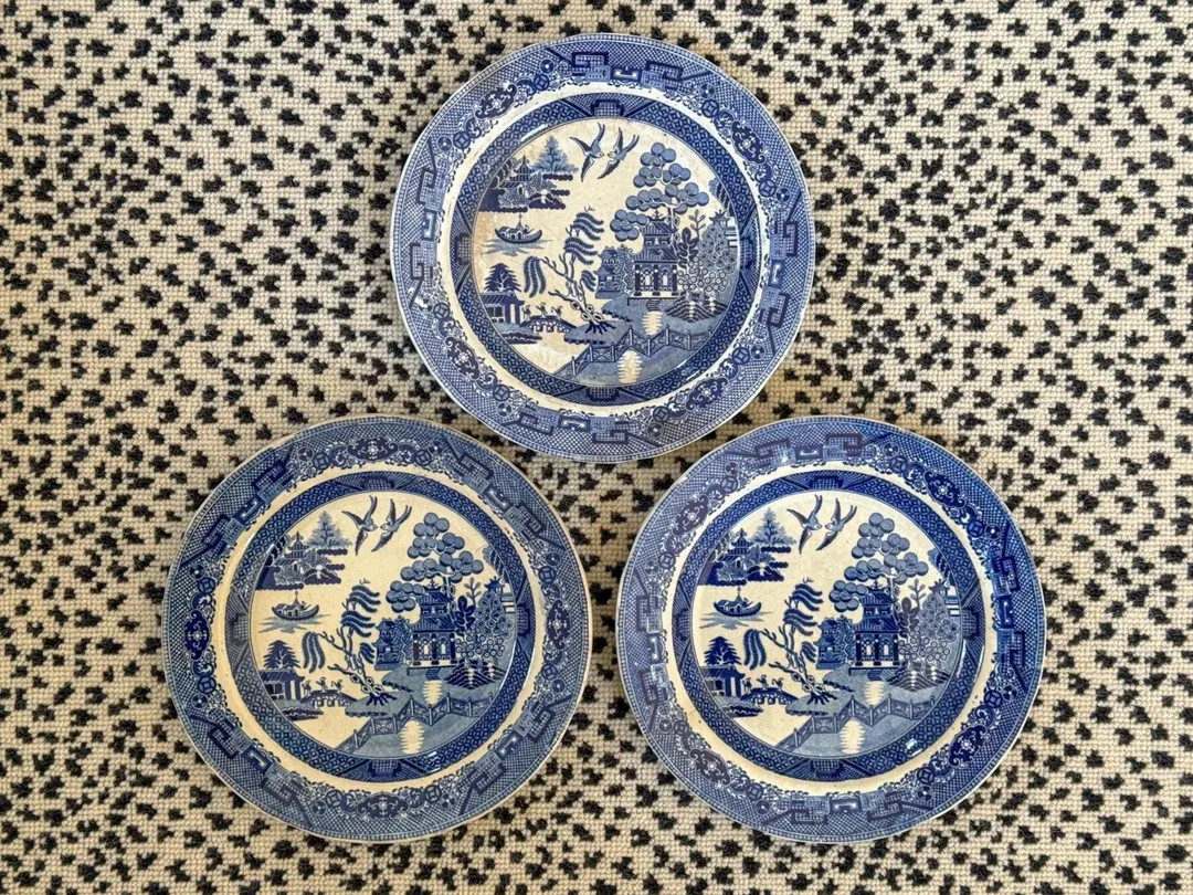Antique Set of 3 Harley & Co Blue Willow Plates, 19th Century Chinoiserie | Etsy (US)
