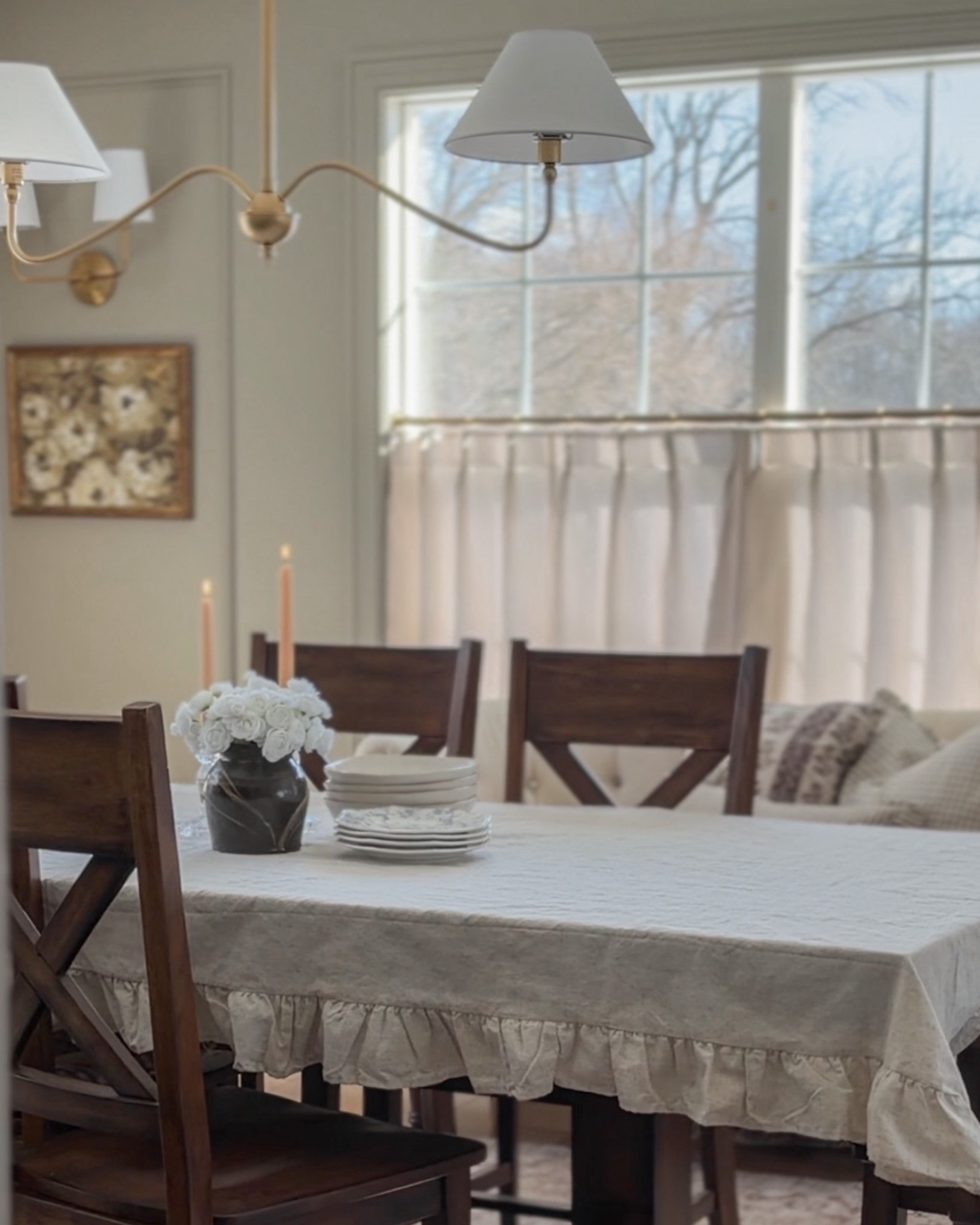 Dining room decor ideas! My chandelier is such a great look for less. You won’t believe the price! Love my new cafe curtains. Use code LANTERNLANE for 22% off!