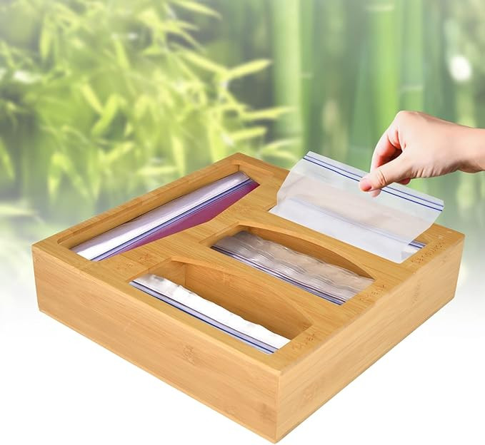 Bamboo Ziplock Bag Storage Organizer, Food Storage Bag Holder Organizer and Dispenser for Kitchen... | Amazon (US)