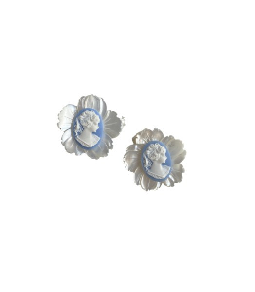 mini mother of pearl + wedgewood blue cameo studs | Nicola Bathie Jewelry