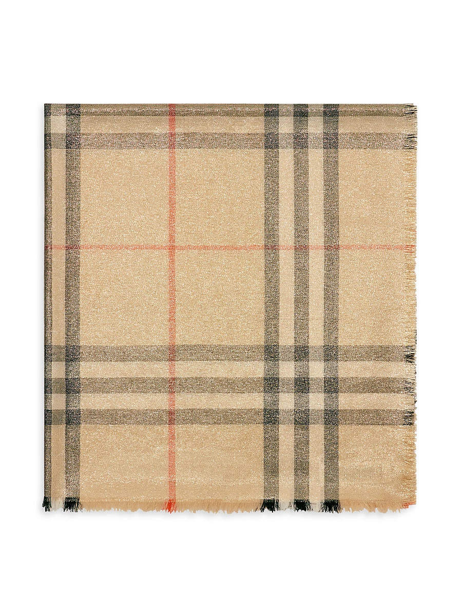 Women's Check Metallic-Knit Wool-Blend Scarf - Sand | Saks Fifth Avenue