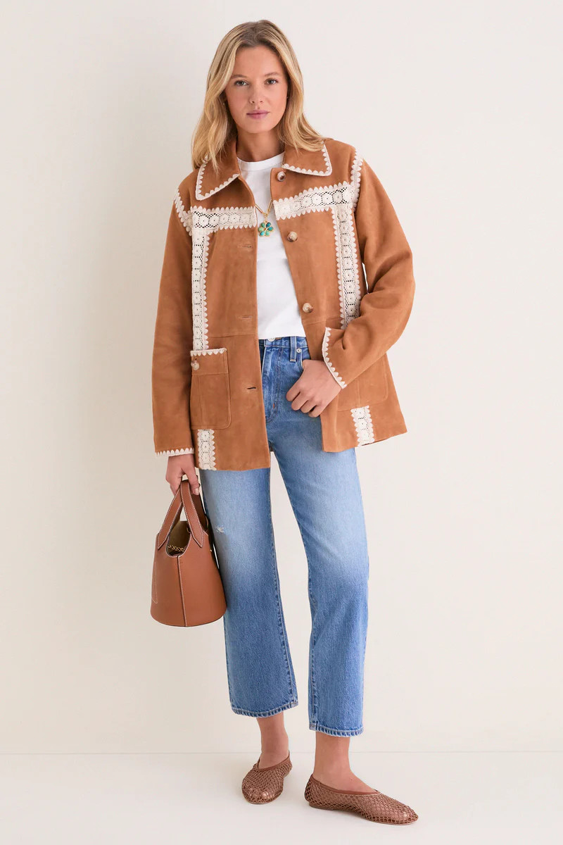 Camel Irena Suede Jacket with Crochet | Tuckernuck (US)