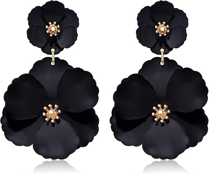 Flower Dangle Earrings Boho Layered Floral Petal Drop Earrings Statement Stud Earring for Women | Amazon (US)