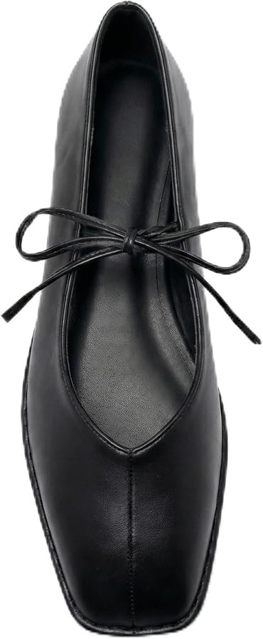 Lace Up Square Toe Ballet Flats for Women Cute Bow Slip On Mary Jane Flats Casual Ballerina Shoes | Amazon (US)