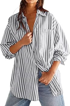 CHYRII Womens Striped Button Down Shirt Casual Long Sleeve Blouse Top | Amazon (US)