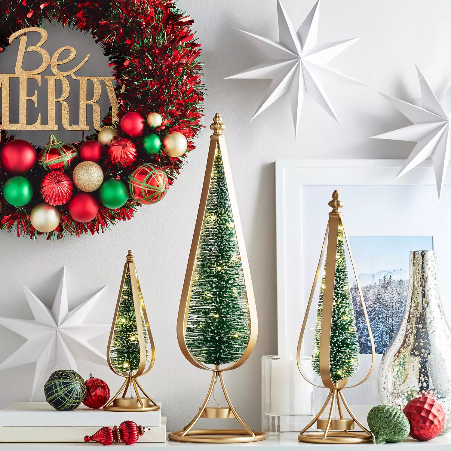 Member's Mark Pre-Lit Holiday Bottlebrush Trees, Set of 3 (Green/Gold) | Sam's Club