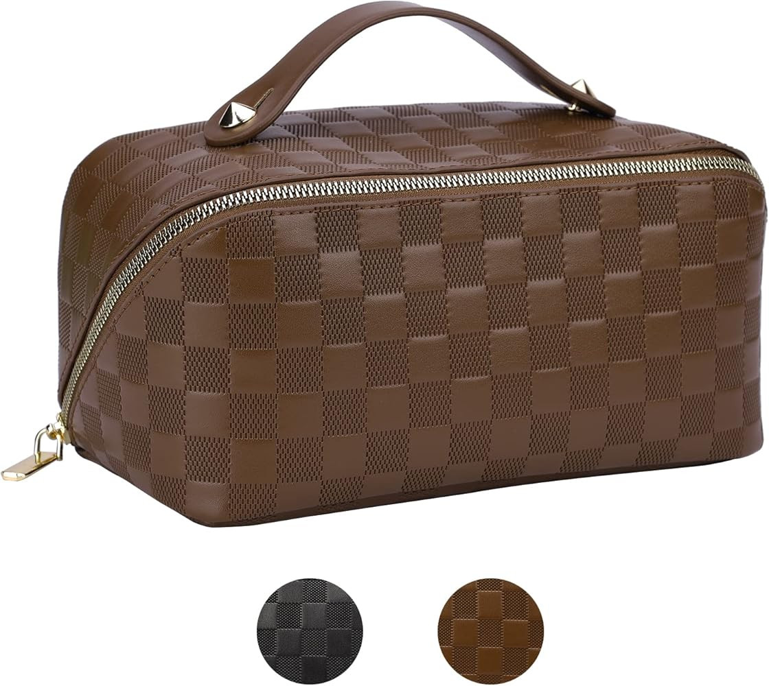 YSONG Large Capacity Travel Makeup Bag,Portable Cosmetic Bag,PU Leather Waterproof Cosmetic Bag,T... | Amazon (US)