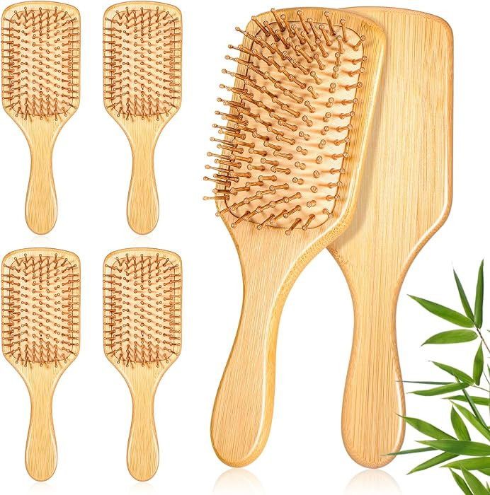 6 Pcs Natural Bamboo Hair Brushes for Scalp Massage & Detangling, Anti-Static Wooden Paddle Brush... | Amazon (US)