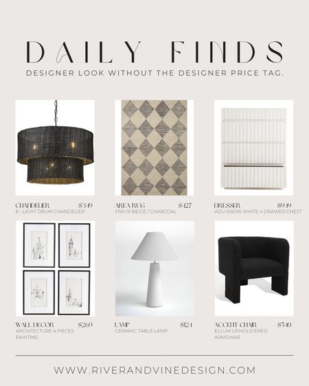 daily finds, look for less, rattan chandelier, checkerboard rug, neutral rug, contemporary decor, white contemporary dresser, sketched prints, architectural prints, white plaster table lamp, curved accent chair, barrel chair, boucle accent chair

#LTKhome #LTKFind #LTKstyletip