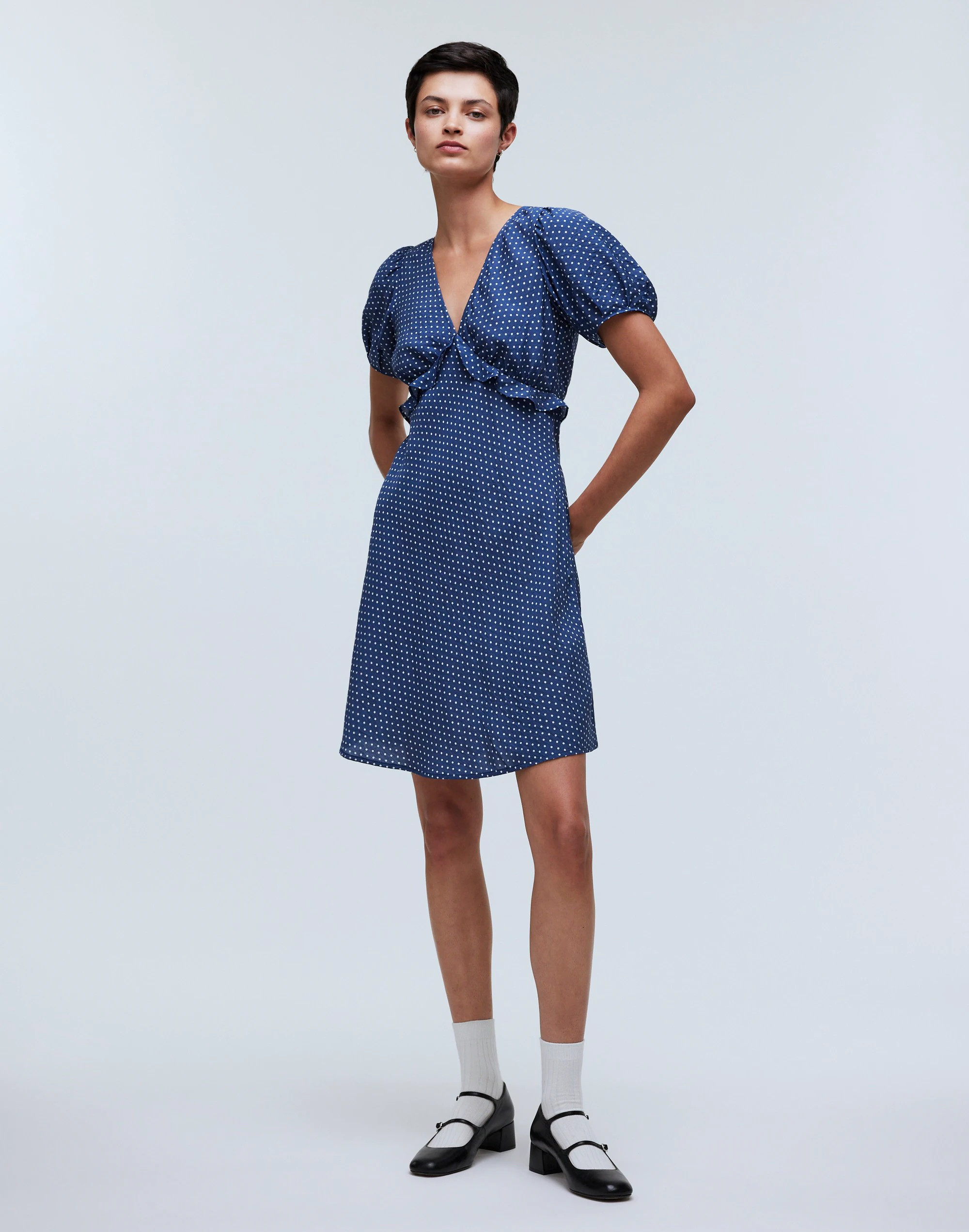Puff-Sleeve Ruffle Mini Dress in Polka Dot | Madewell