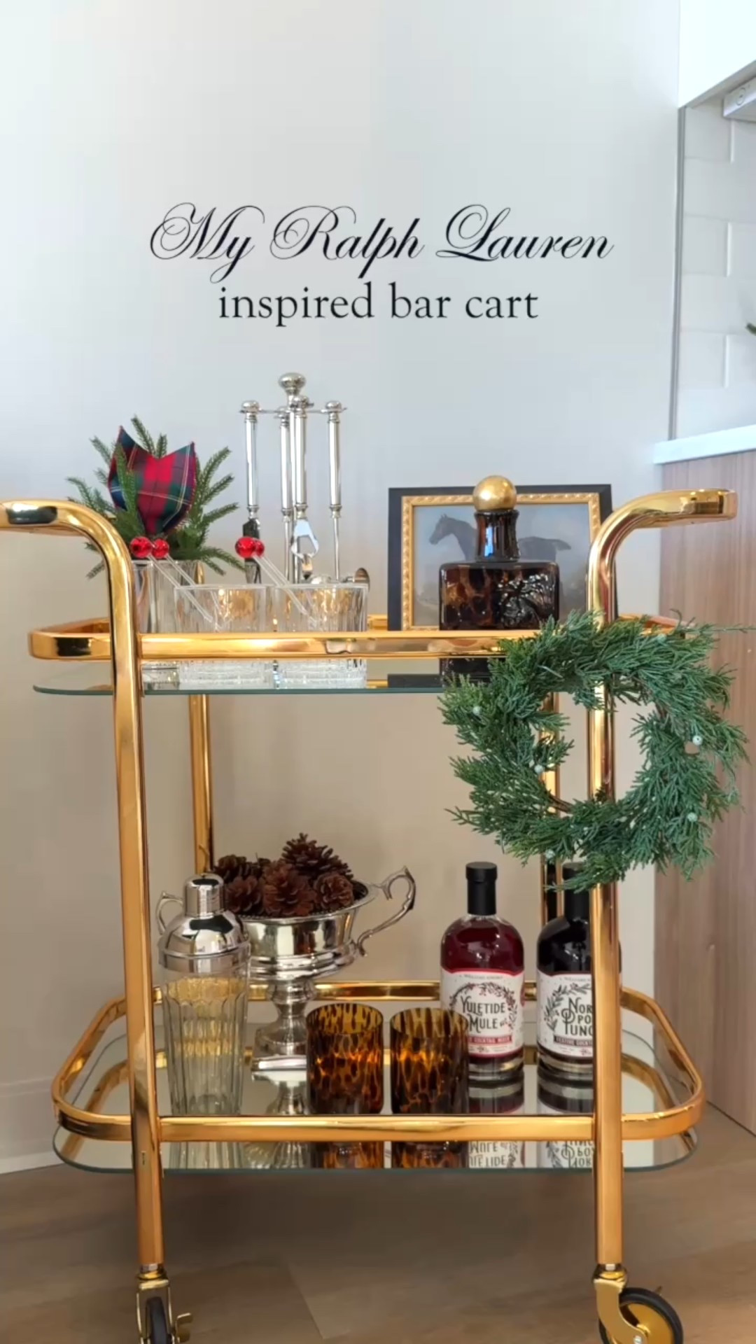 My Ralph Lauren inspired bar cart! Sharing links to the items for my holiday inspired cart in my apartment! 

