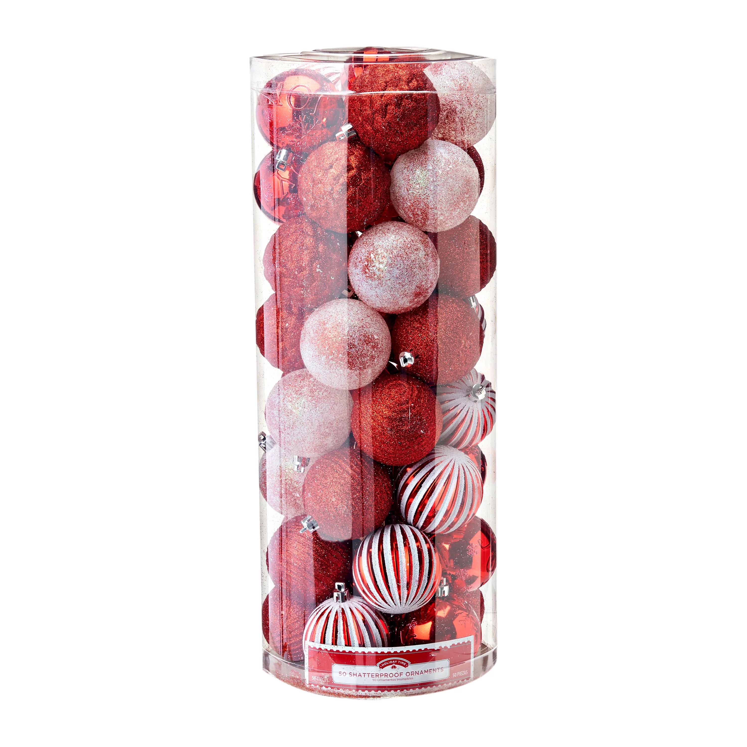 Holiday Time Red & White Shatterproof Christmas Ornaments, 50 Count - Walmart.com | Walmart (US)