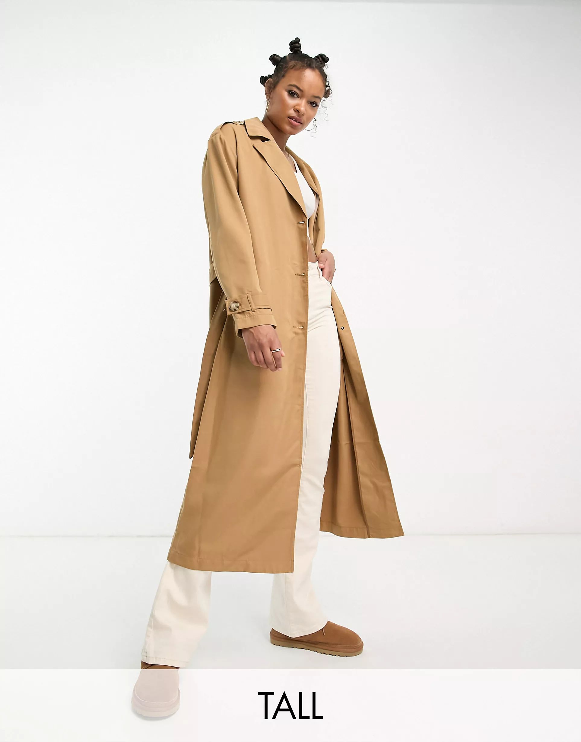 Only Tall longline trench coat in camel | ASOS (Global)