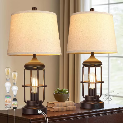 Farmhouse Table Lamps - Set of 2 with USB Ports, Touch Control & 3-Way Dimmable (2700K LED Bulbs Included) | Target