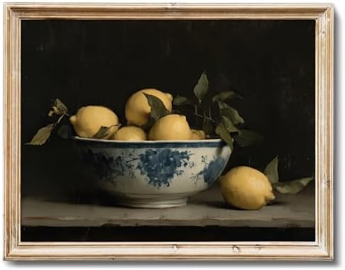 RETRART Vintage Lemon Wall Art Bowl of Lemons Oil Painting, Rustic Kitchen Decor on Canvas for Li... | Amazon (US)