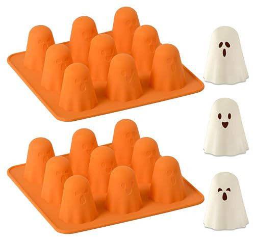 2 Packs Ghost Silicone Molds, Non-Stick 9-Cavity Cute Ghost Chocolate Molds Mold for Jelly Gummy Candy Pudding Ice Cube Resin Baking Cake, Halloween Party Decorations | Amazon (US)