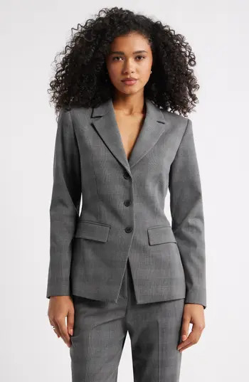 Open Edit The Icon Fitted Single Breasted Blazer in Grey Glen Plaid at Nordstrom Rack, Size X-Large | Nordstrom Rack
