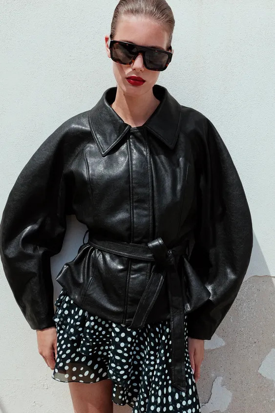 FAUX LEATHER BELTED JACKET | Zara US