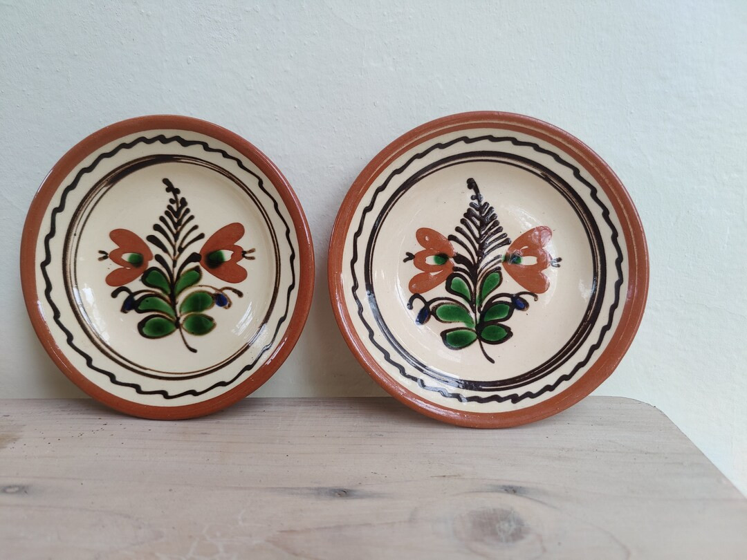 Vintage Beige Pottery Wall Plate | Hand Painted Flowers from Hungary | Unique Folk Plate | Etsy (CAD)