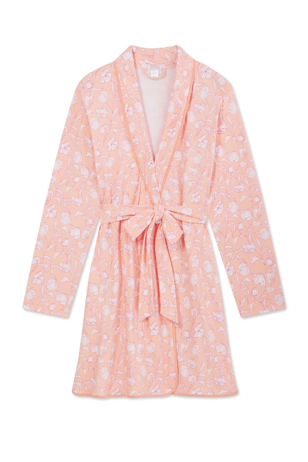 Pima Short Robe in Apricot Vine Floral | Lake Pajamas