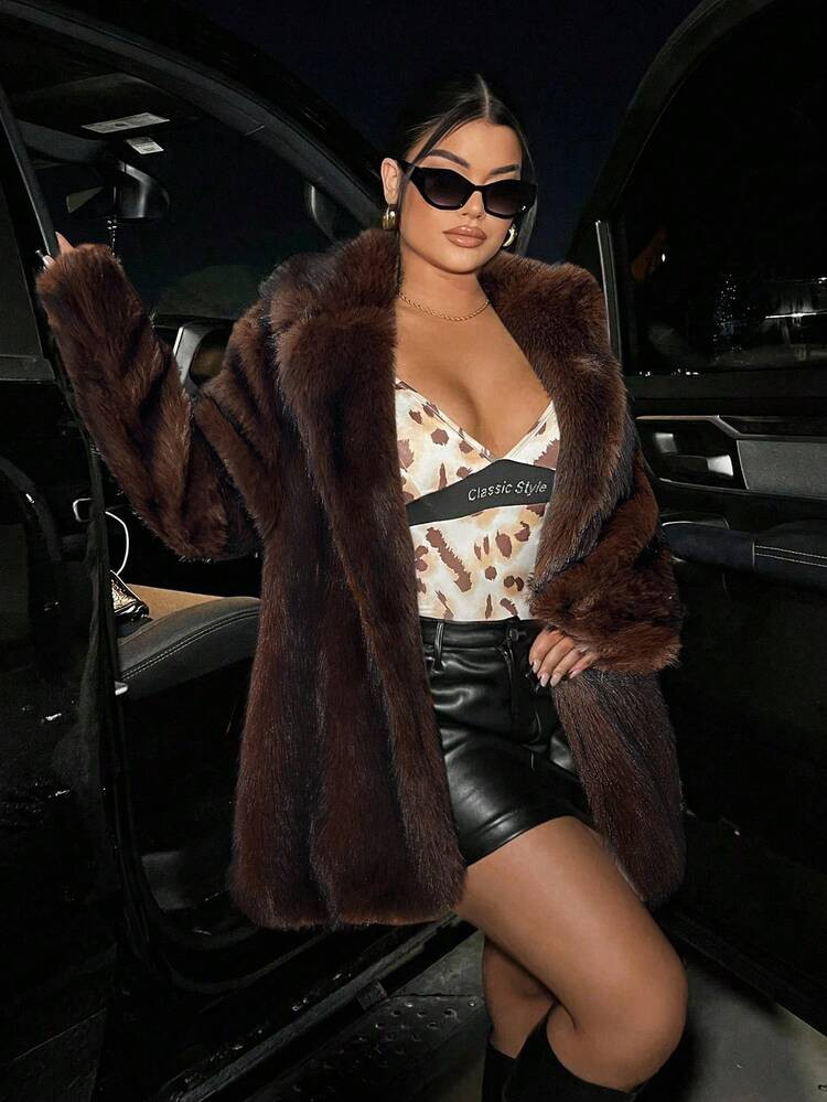 SHEIN SXY Women's Faux Fur Coats, Warm Outdoor Casual Wear For Autumn/Winter,Fall | SHEIN