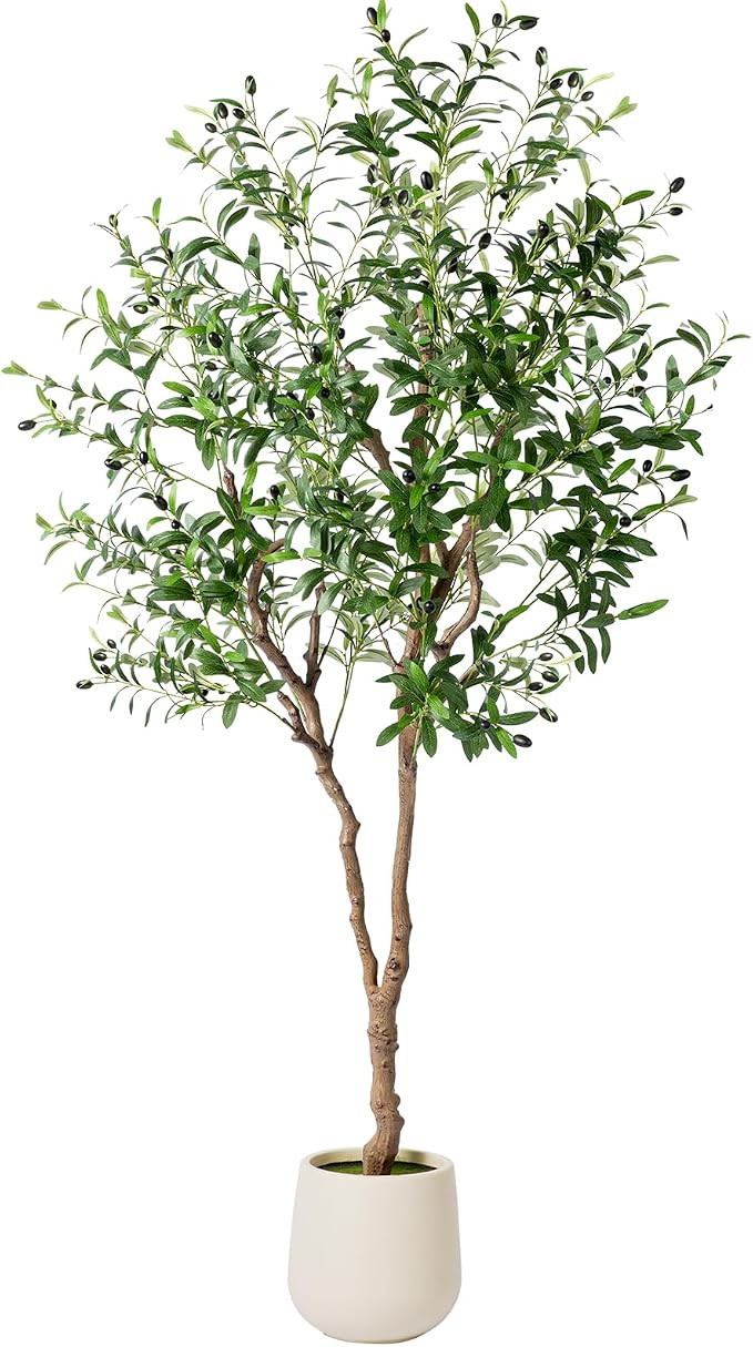 6FT Faux Olive Tree with Decorative Planter, Olive Trees Artificial Indoor with Textured Trunk, S... | Amazon (US)