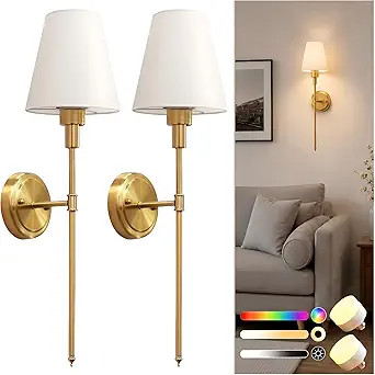 Battery Operated Wall Sconce: Set of 2 Wireless Wall Light 12000mAh, 15 Color Rechargeable Wall S... | Amazon (US)