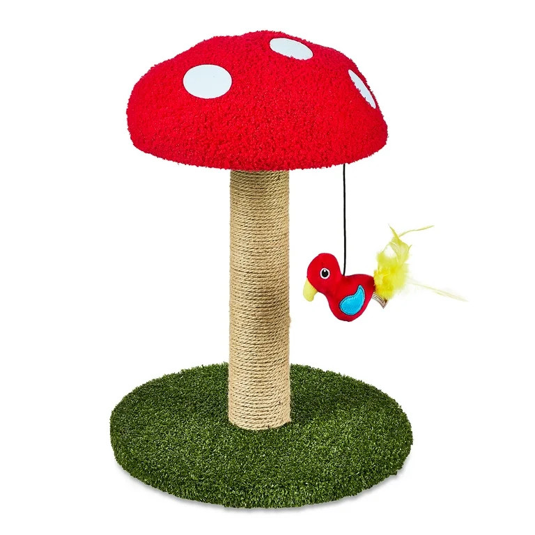 Vibrant Life Deluxe Jute Mushroom Cat Scratching Post with Dangling Bird Toy, Multicolor | Walmart (US)