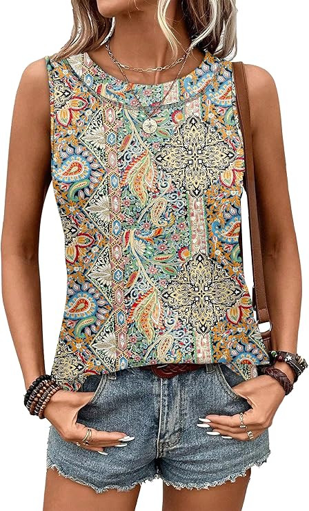 WIHOLL Tank Tops for Women Summer Outfits 2026 Crew Neck Casual Sleeveless Shirts Blouses Clothes | Amazon (US)