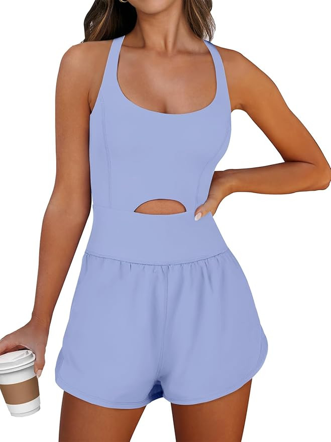 Caracilia Workout Athletic Romper for Women，Running Onesie Short Jumpsuits，Sleeveless Summer ... | Amazon (US)