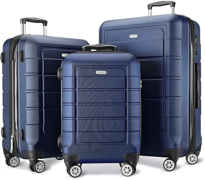 SHOWKOO Luggage Sets Expandable PC+ABS Durable Suitcase Double Wheels TSA Lock Blue | Amazon (US)