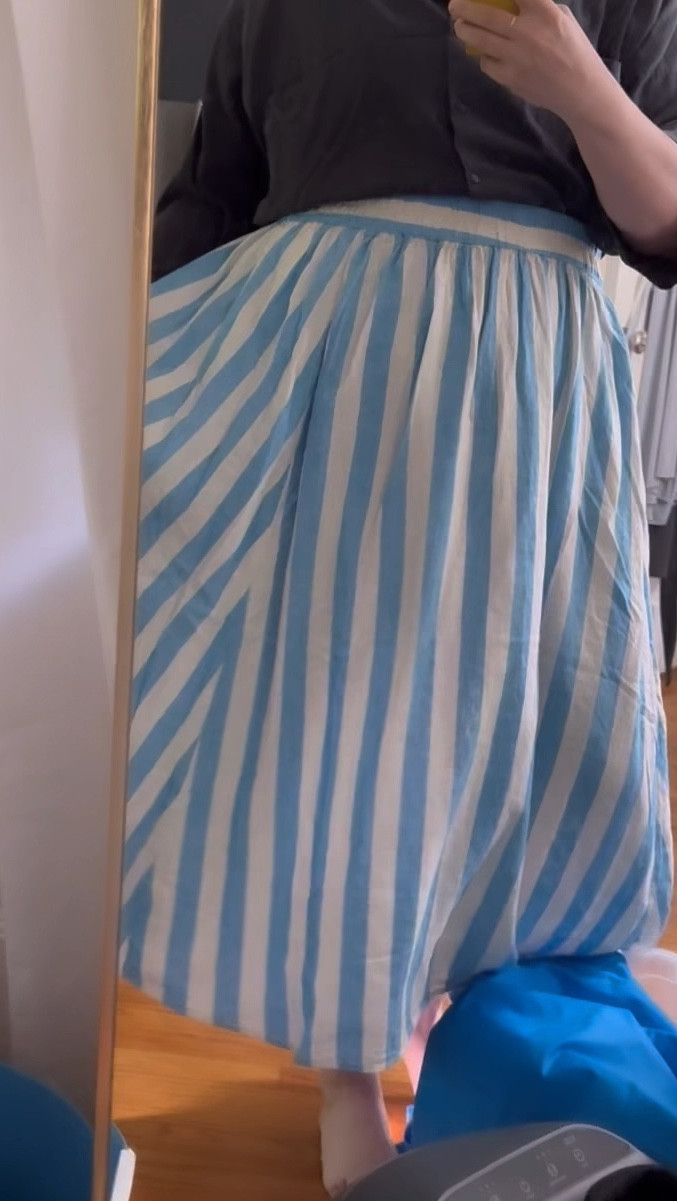 Blue and white striped skirt for all the summer things. 🩵🤍 

#LTKFindsUnder50 #LTKOver40 #LTKMidsize