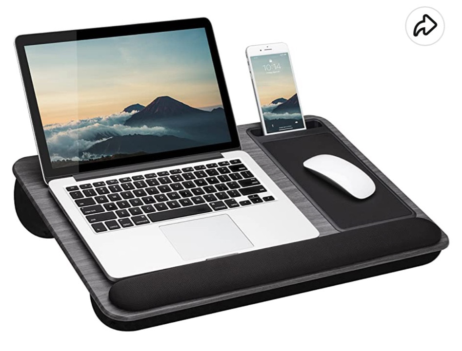

LapGear Home Office Pro Lap Desk with Wrist Rest, Mouse Pad, and Phone Holder - Gray Woodgrain - Fits up to 15.6 Inch Laptops - Style No. 91595