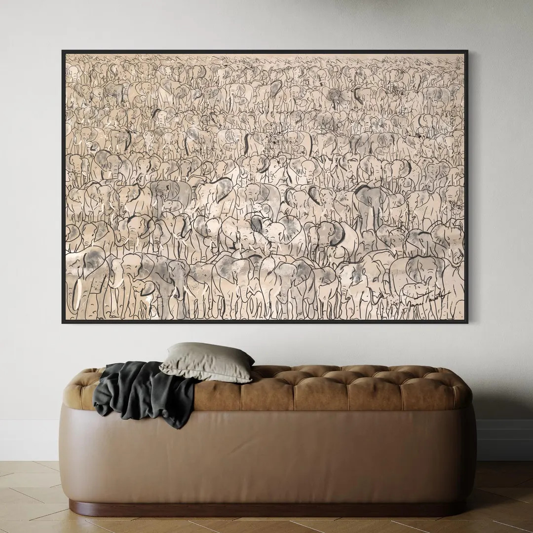 Thundering Herd Elephant Canvas Print, Mid Century Modern Art | Etsy (US)