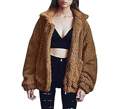 PRETTYGARDEN Women's Fashion Long Sleeve Lapel Zip Up Faux Shearling Shaggy Oversized Coat Jacket Fo | Amazon (US)