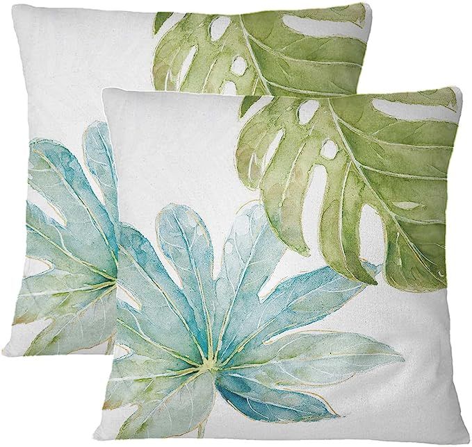 Green Tropical Leaves Throw Pillow Covers Set of 2 Decorative Monstera Palm Leaf Couch Pillow Cas... | Amazon (US)