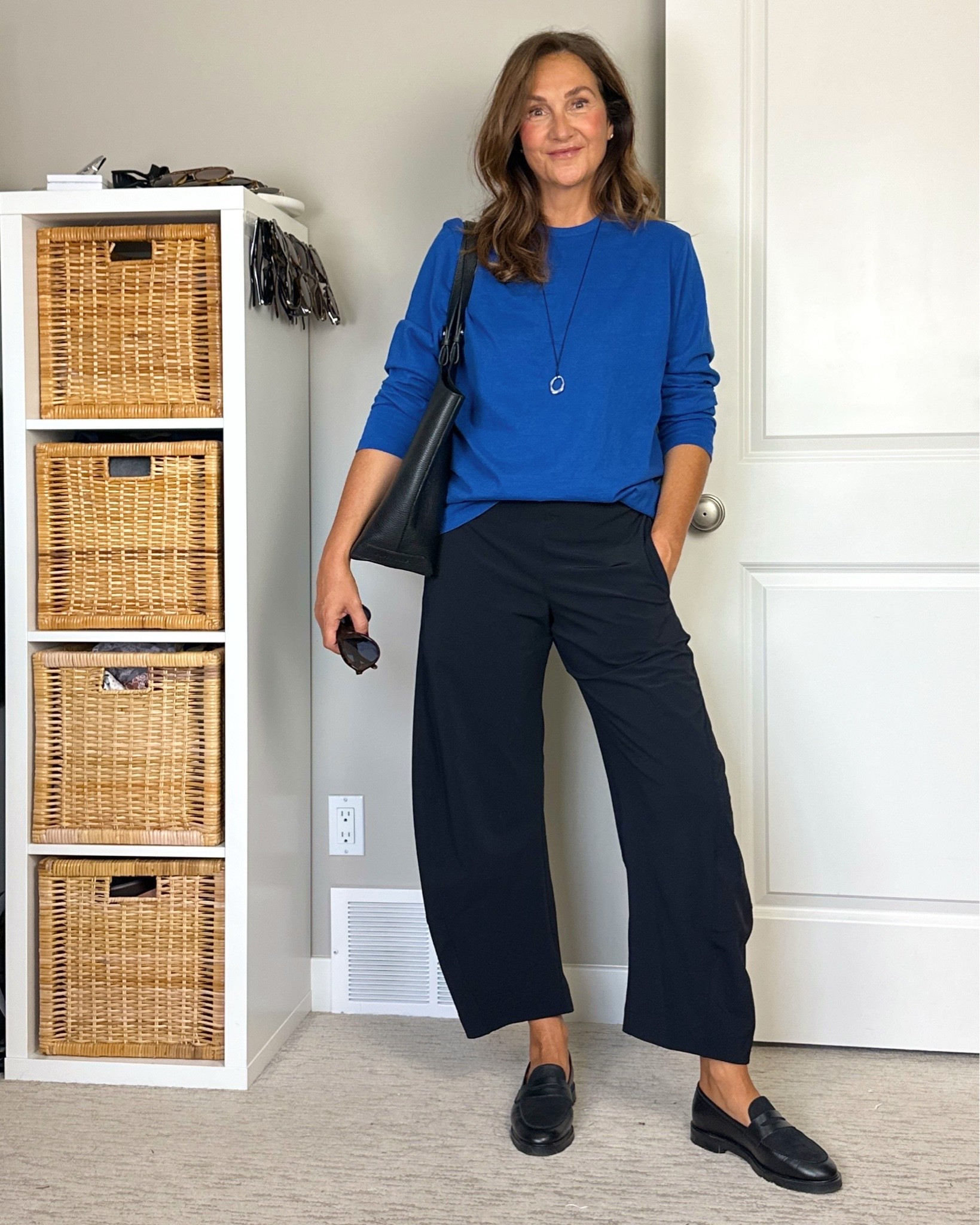 Easy early fall outfit! My Ruti pants are pricy but super comfortable and great quality, I’m 5’ 7” and sized up one to size 6  based on reviews.
My long sleeved tee is a mens M, 100% cotton and so soft. I have several colors.
Loafers are super comfortable and such a good classic style. I got my usual size, use code CBSTYLED-25 for $25 off order of $200 or more, can also be used for this bag.
The silver pendant adds a little interest.

#LTKcanada #LTKfall #LTKover50style