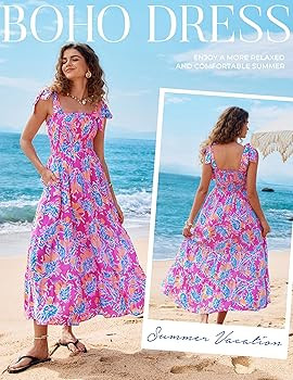 Kate Kasin Summer Womens Floral Boho Maxi Dress, Spaghetti Tie Strap Long Sun Dresses, 2026 Vacat... | Amazon (US)