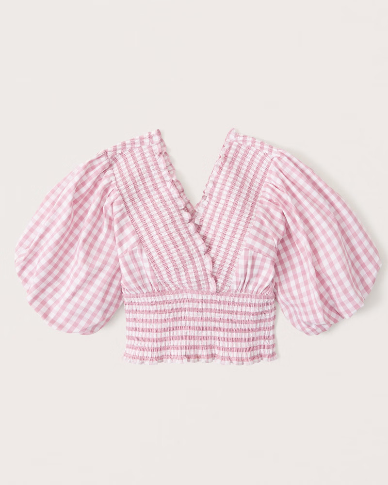 Women's Smocked Poplin Puff Sleeve Top | Women's Tops | Abercrombie.com | Abercrombie & Fitch (US)