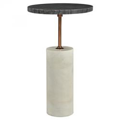 Kendrick Modern Dark Grey Marble Gold Iron White Pedestal Round Drink Side Table | Kathy Kuo Home