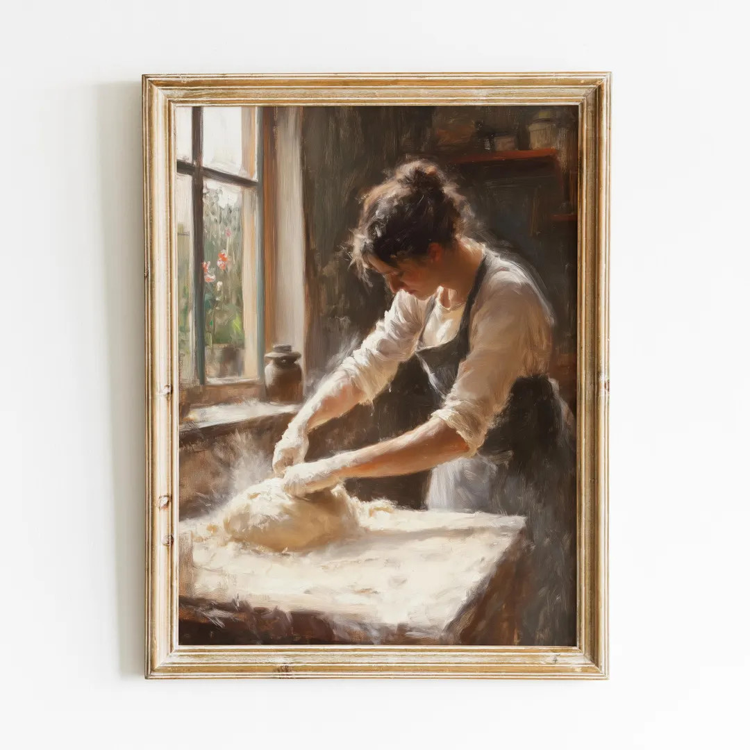 Woman Baking Bread Painting, French Kitchen Art Print, Vintage Art Digital Download, Cottagecore ... | Etsy (US)