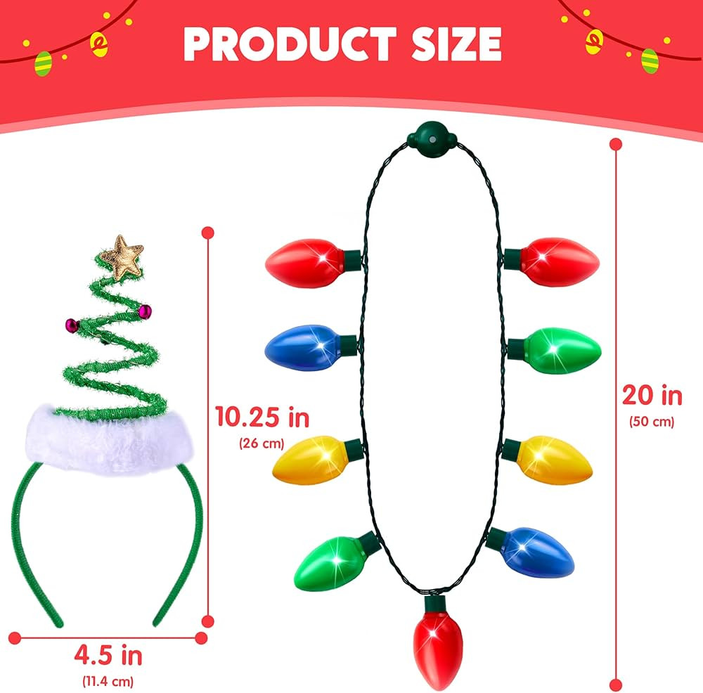 JOYIN 2PCS Christmas LED Necklace and Christmas Tree Headband, Light Up Christmas Necklace with 9... | Amazon (US)